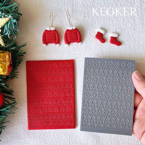 Keoker Polymer Clay Texture Sheet Christmas, Christmas Clay Texture Mat for Making Earrings Jewerly, Christmas Polymer Clay Earrings Tools (Style ...