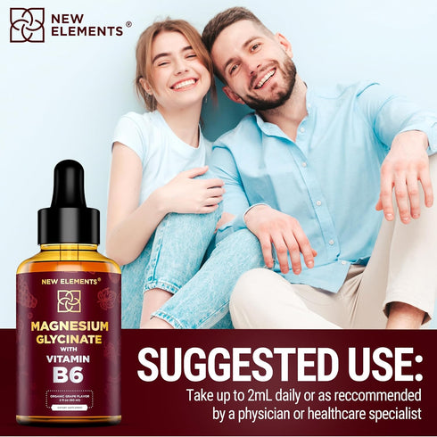 Liquid Magnesium Glycinate Drops with Vitamin B6 - Magnesium Supplement 500mg & Vitamin B6 100mg | Non-GMO No Gluten | Stress Relief | Sleep & Rel...