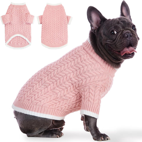 Small Dog Pullover Sweater Winter Warm Puppy Clothes, Classic Cold Weather Cable Knitwear Cat Apparel, Turtleneck Color Block Christmas Holiday Pe...