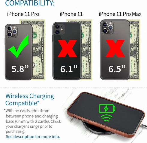 Dockem Wallet Case for iPhone 11 Pro: Built-in Metal Plate for Magnetic Mounting & 2 Credit Card Holder Slots (5.8" Exec M2, Synthetic Leather, Br...