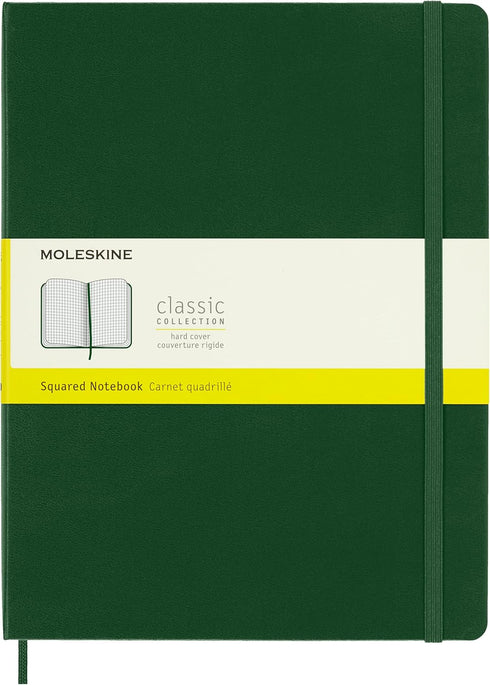 Moleskine Classic Notebook, Hard Cover, XL (7.5" x 9.5") Squared/Grid, Myrtle Green, 192 Pages...
