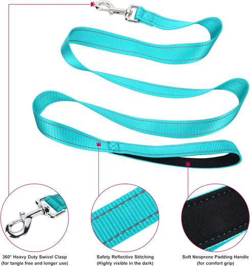 Durable Reflective Dog Collar and Leash set with Double Layer Nylon, Soft Neoprene Padded Dog Collar with 5ft Strong Pet Leash Easy for Medium Lar...