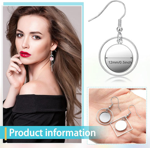 Kigeli 80 Pieces Stainless Steel Earring Blank Wire Hooks Bezel Trays Earring Trays with 12 mm Round Glass Cabochon Setting, Wire Hooks Earring Bl...