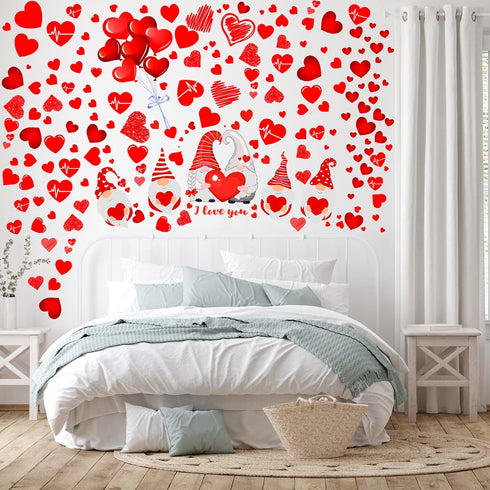 Eersida 191 Pieces Heart Wall Decals Valentines Day Stickers Removable Party Decals Valentines Wall Decor Self Adhesive Heart Gnome Stickers for A...