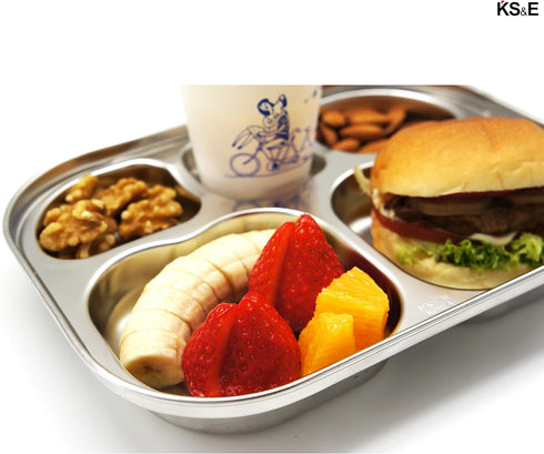 Korean Stainless Steel Divided Plates by KS&E, Little Kids Toddlers Babies small Tray, BPA Free, Diet Food Control, Compact Serving Platter, Snack...