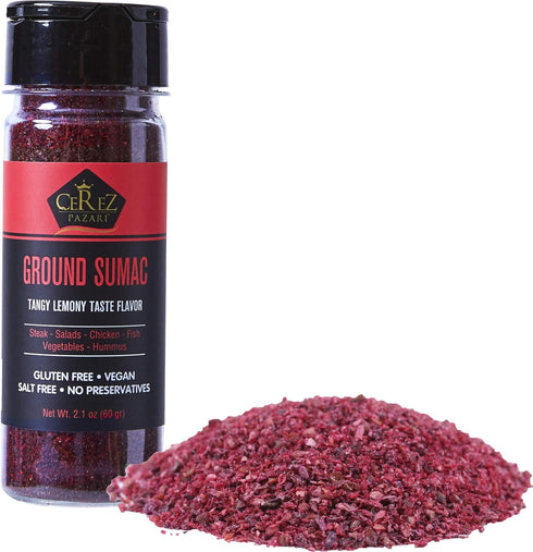 Cerez Pazari Sumac Spice Powder, Turkish Sumac Seasoning, Middle Eastern And Mediterranean Spices, Tangy Lemony Taste Flavor, Gluten-Free, Easy To...