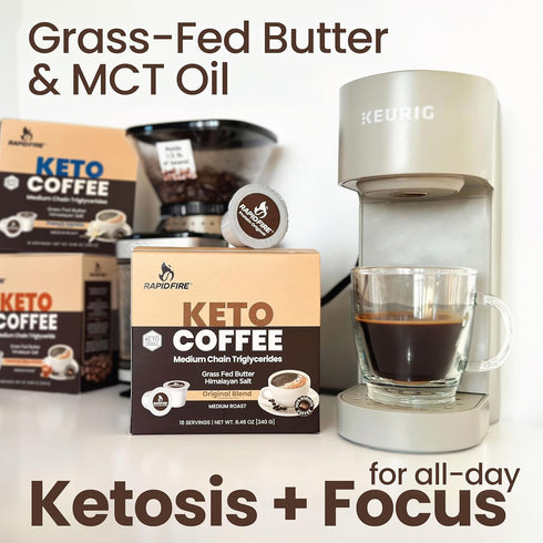 Rapidfire Original Flavor High Performance Keto Coffee Pods, Supports Energy & Metabolism, Single Serve K Cup, Brown, 16 Count...