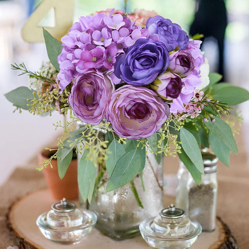 Felice Arts 12" Purple Hydrangea Silk Flowers Bouquet, Peonies Artificial Flowers for Wedding Bridal Bouquets Home Table Centerpieces Baby Shower ...