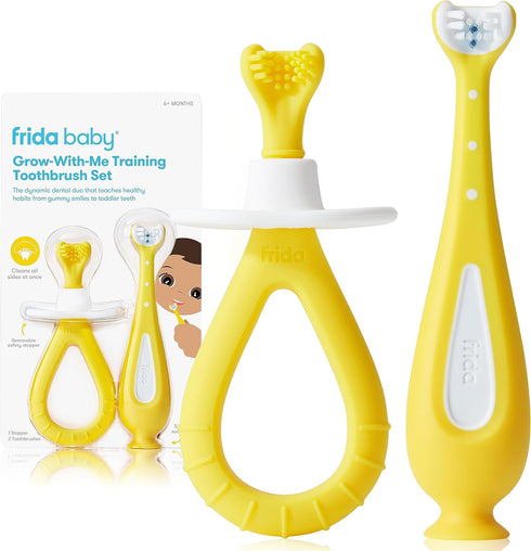 Frida Baby Grow-with-Me Baby Toothbrush Training Set | Infant to Toddler Toothbrush 0-12 months, Cleans All Sides at Once, Oral Care for Sensitive...