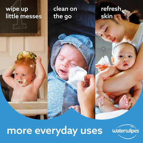 WaterWipes Plastic-Free Original 99.9% Water Based Wipes, Unscented & Hypoallergenic for Sensitive Skin, 60 Count (1 pack)...