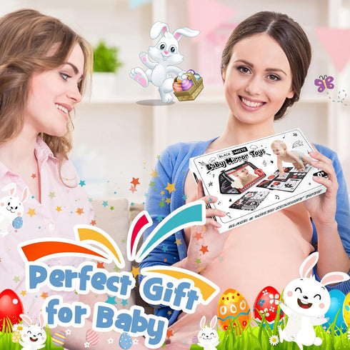 Baby Mirror Tummy Time Toys: 3 in 1 Black White High Contrast Baby Mirror with Book & Mat Montessori Toy for 0 3 6 9 12 Months Newborn Gifts for B...