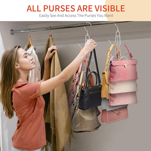 Purse Hanger for Closet, Rotatable Bag Organizer, 6 Storage Capacity Space Saving Handbag Holder, Closet Organizers and Storage Backpack Rack, Sil...