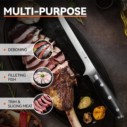 TUO Boning Knife - 7 inch Fillet Knife Flexible Kitchen Knives - German HC Steel Blade for Poultry and Fillet Fish - Full Tang Pakkawood Handle - ...
