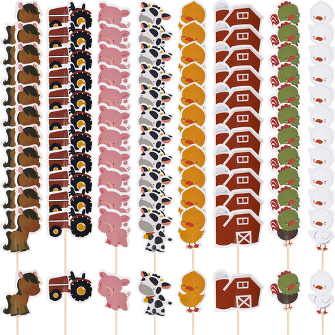 96 Pieces Farm Animal Cupcake Toppers Chicken Duck Goose Cow Pig Tractor and Horse Cupcake Picks Farm Toothpicks Zoo Theme Cake Decorations for Ba...