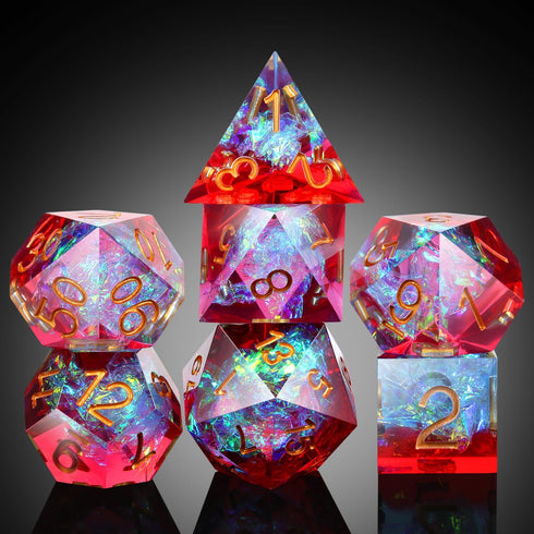 Shiny D&D Dice,DNDND Handmade Double Layers Sharp Edge Die with Gift Case for D&D Dungeons and Dragon Games (Red and Blue)...