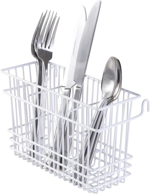Kitchen Details Cutlery Basket | Hanging | Attach to Standard Dish Drying Rack | Utensil Caddy | Vinyl Coated | 3 Compartment | White...