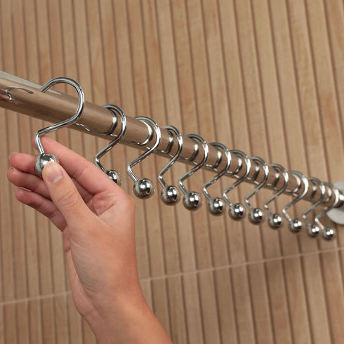 Luxury S Shower Curtain Hooks (12-Pack) Hotel Quality Silver Chrome Finish | Bathroom Accessories | Non-Slip Ball End | Easy to Hang...