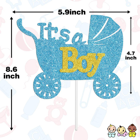 Blue Glitter It's a Boy Cake Topper for Baby Shower, Baby Boy 1st 2nd 3rd Birthday Party Sign, Wild one Decor, Gender Reveal Party Decoration Supp...