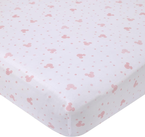 Disney Minnie Mouse Lovely Little Lady Pink and White Minnie Icon and Polka Dot Fitted Crib Sheet...
