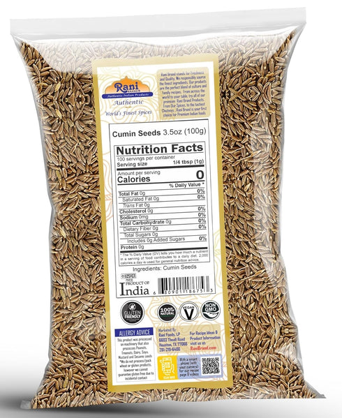 Rani Cumin Seeds Whole (Jeera) Spice 3.5oz (100g) ~ All Natural | Gluten Friendly | NON-GMO | Kosher | Vegan | Indian Origin...