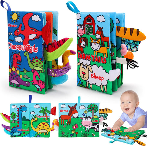 2 PCS High Contrast Crinkle Baby Books 0-6 Months Interactive Sensory Baby Toys 9-12 Month Montessori Activities Touch Feel Infant Book 0-3-6 Mont...