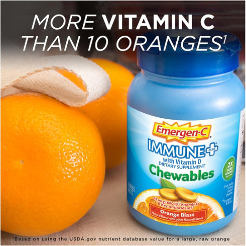 Emergen-C Immune+ Chewables 1000mg Vitamin C Tablet, with Vitamin D, Immune Support Dietary Supplement for Immunity, Orange Blast Flavor - 14 Coun...