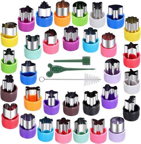 Mini Cookie Cutter Set 30 pcs for Kids Vegetable Cutters and Fruit Stamp Mold Different Shapes and Sizes Stainless Steel...