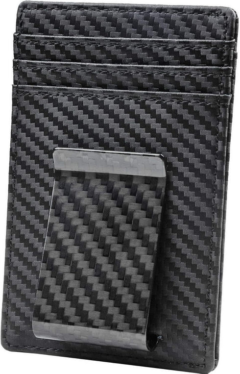 Travelambo Money Clip for Men Carbon Fiber Clip Wallet Leather Slim Minimalist Card Holder RFID Blocking (Weaved Black)...