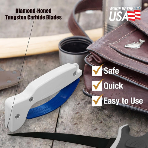 AccuSharp Knife & Tool Sharpener, Restores, Hones & Sharpens Straight & Serrated Knives, Hand-Held Tungsten Carbide Sharpening Tool, White & Blue,...