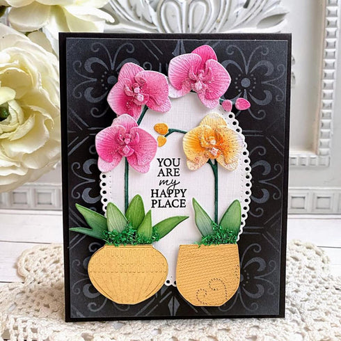 Blooming Orchid Metal Die Cuts, Flowers Leaves Plant Vase Flower Cutting Dies Cut Stencils for DIY Scrapbooking Album Embossing Paper Dies Card Ma...