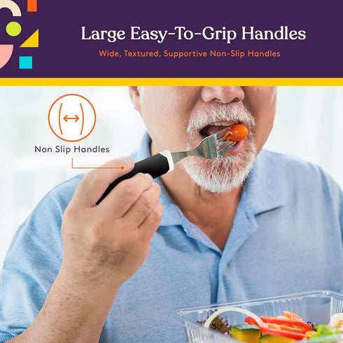 Special Supplies Adaptive Utensils 5-Piece Set Non-Weighted, Non-Slip Handles for Hand Tremors, Arthritis, Parkinson’s or Elderly Use - Stainless ...