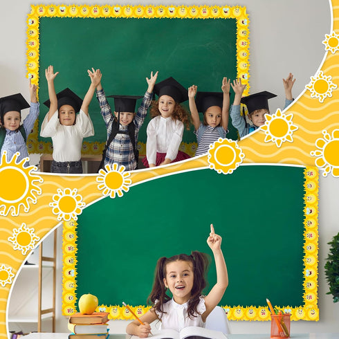 68.9 Feet Happy Sun Border Bulletin Board Border Flower Beach Sun Eucalyptus Paw Flag Hat Balloon Sailboat for Classroom Boards Wall Decor...
