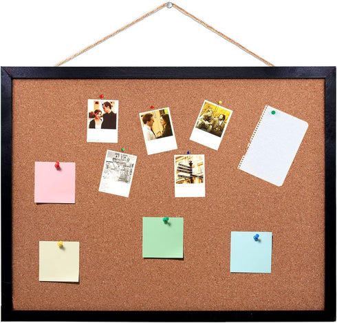 Black Cork Board Bulletin Board, 14.6"X 11" Cork Board, Oak Wood Finish Frame, Wall Mounted Cork Board for Office Home and School(Pins, Eye Bolts,...