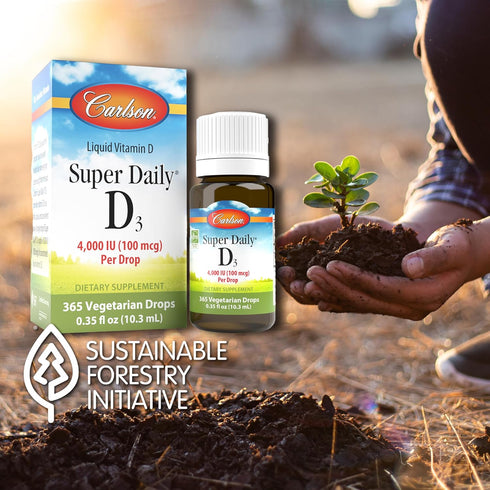 Carlson - Super Daily D3 4,000 IU (100 mcg) per Drop, Vitamin D Drop, Liquid Vitamin D3, 1-Year Supply, Unflavored, 365 Drops (10.3 mL)...
