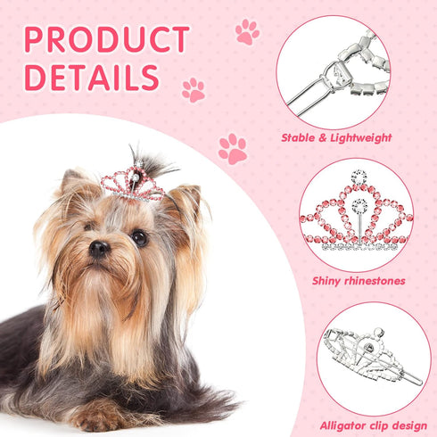 MTLEE 2 Pieces Dog Tiara Crown Hair Clips Clear Crystal Rhinestone Hair Barrettes Pet Crown Hair Clips Girls Puppies Barrette for Pet Dogs Groomin...