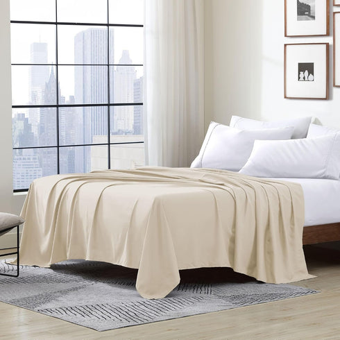 Cathay Home Single Flat Sheet, King (102" x 105"), Cream...