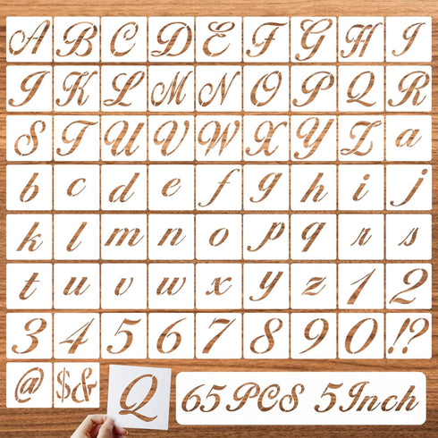5 Inch Letter Symbol Stencils for Painting on Wood, 65 Pcs Alphabet Drawing Templates with Calligraphy Large Font and Cursive Letters Numbers Sign...