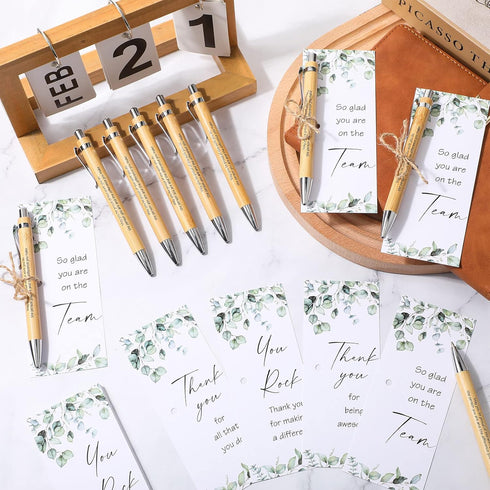 Yeaqee 49 Pcs Thank You Gifts Set Includes Inspirational Bamboo Pen Motivational Quote Card Twine Employee Appreciation Gift for Coworker School T...