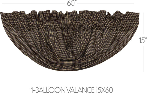 VHC Brands 7172 Kettle Grove Plaid Balloon Valance 15x60 Curtains, Country Black...