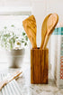 Tramanto Olive Wood Utensil Holder - Compact 3 x 3 Inch Square Wooden Crock for Kitchen Tools and Cooking (6 Inch Tall)...