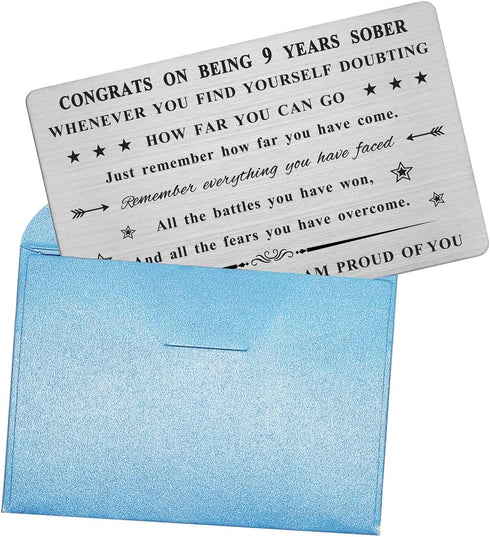 9 Year Sobriety Engraved Wallet Card - Nine Year Sobriety Gifts for Women Men - 9 Yrs AA Sober Anniversary Metal Card...