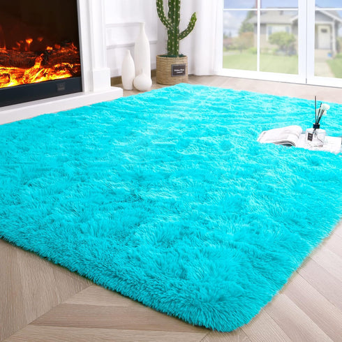 Noahas Fluffy Teal Blue Area Rugs for Bedroom Living Room,4x5.3 Feet Thick Shag Throw Floor Carpet,Soft Shaggy Non-Slip Plush Dorm Nursery Kids Ru...