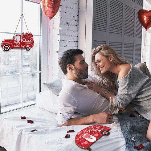 2 Pieces Valentine's Day Decor Valentine's Day Heart Sign Valentine's Day Wooden Wall Decor Happy Valentine's Day Truck Hanging Decorations for Ho...