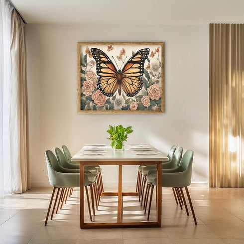 Posterizer 1 pcs- Beautiful brown butterfly next to wild Pink flowers-Art for Animal Lovers-Floral Botanical Art- Gift for Men Women Teens-Living ...