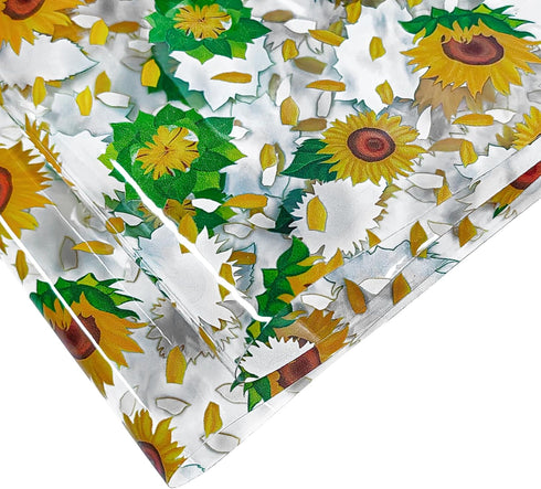 ZLIFA Sunflower Print Clear Vinyl Faux Leather Sheets, 12" x 47" Smooth Printed PVC Fabric Roll for Handmade Bows Earrings Handbag Sewing Crafts, ...