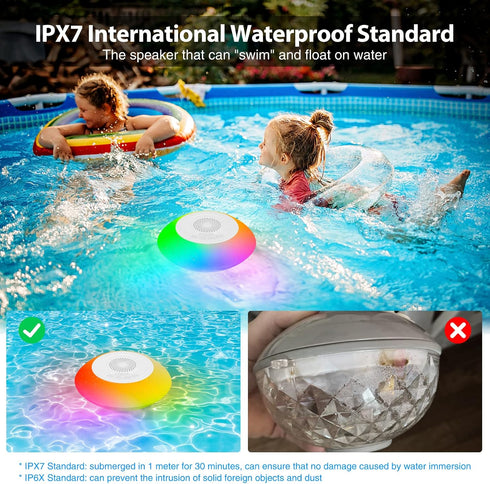 LemonBest Bluetooth Speakers with Colorful Lights - Portable Pool Speaker IPX7 Waterproof Floating with 8 Modes - Built-in Mic HD Stereo Sound Han...
