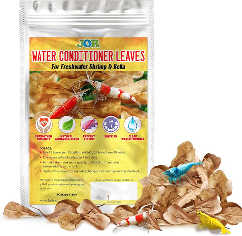 JOR 60 Pcs Mini Water Conditioner Leaves for Freshwater Betta & Shrimp Aquarium, Leaf Lowers Tank's pH, Helps in Successful Breeding...