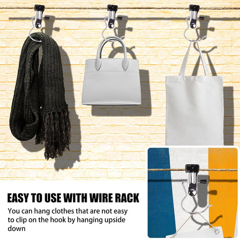 12PCS Laundry Hanging Hooks with Clips Boot Hanger Heavy Duty Clothes Pins, Portable Metal Drying Clip for Bras, Socks, Towels, Underwear...