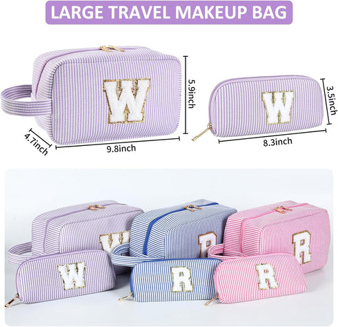 2pcs Personalized Initial Makeup Bag A-Z, Travel Toiletry Bag Monogram Make Up Bags Preppy Cosmetic Bag Makeup Pouch Birthday Graduation Gifts Bag...