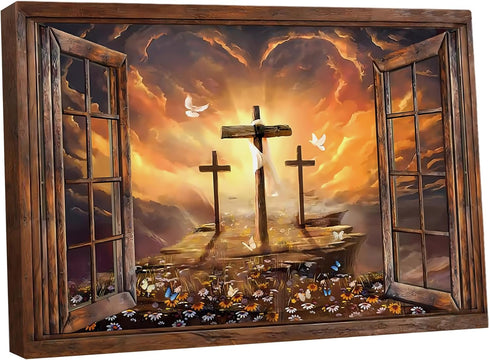 Balgardekor Christian Three Crosses Painting Canvas Print Wall Art Home Decor Bedroom Living Room Office Farmhouse (1, Three Crosses, 16 x 24 Inch...